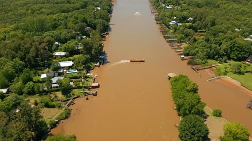 Passenger ship navigating the river Aerial View