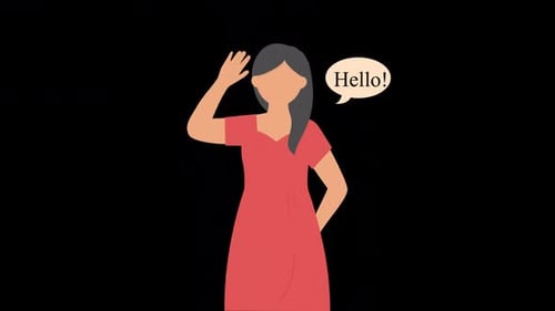 Animated Woman Waving with Speech Bubble