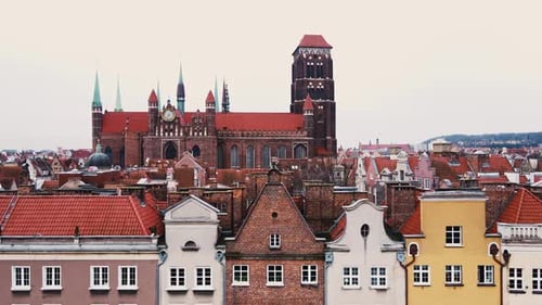 Aerial View of Gdansk City in Poland Historical Center of European City