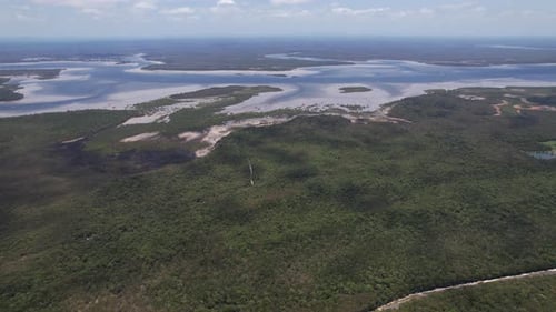 Forested Islands Surrounding Great Sandy Strait River On Queensland Coastline In Australia. static a