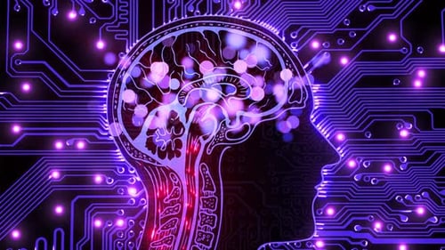 Digital Brain Circuitry with Glowing AI Neural Network