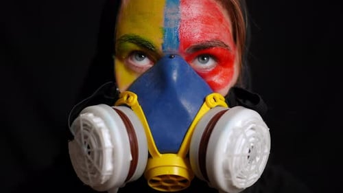 Woman in Gas Mask with Painted Face