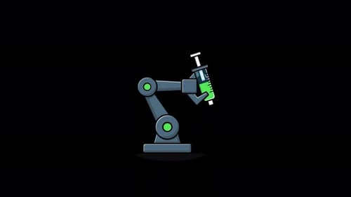 Animierte Roboterhand mit Injektion. Konzeptvideo zur KI-Roboterchirurgie — transparent