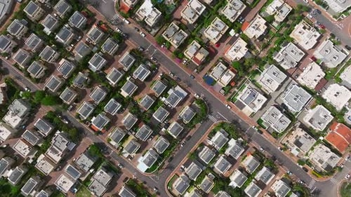 Suburban neighborhood homes with small private yards, Aerial view
