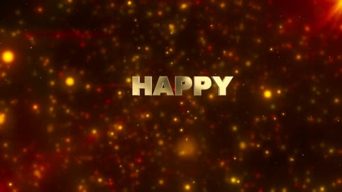 Golden Happy Text Reveal with Sparkling Particles Animation
