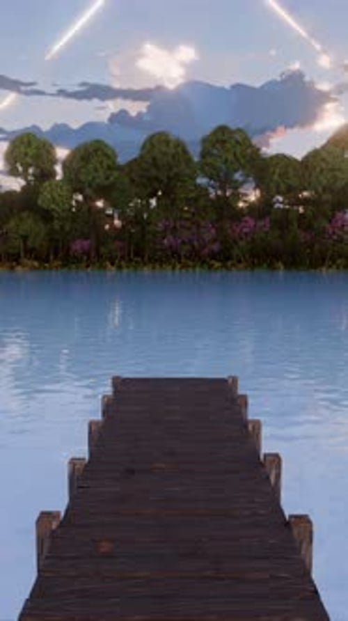 Vertical Video Anime Forest Lake Seamless Loop Background with Handheld Effect