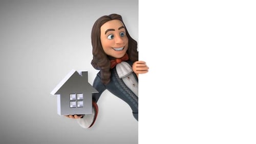 3D Cartoon Man Holding House Presents Vertical Blank Panel
