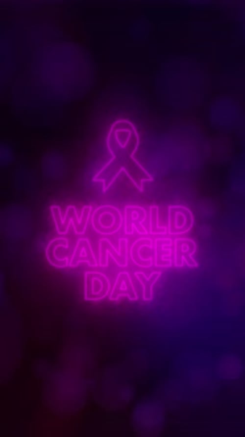 Neon Ribbon Outline Drawing for Cancer Day Awareness