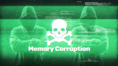 Digital Glitch Memory Corruption Title with Hacker Figures