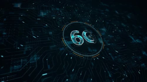 blue digital 6G logo with data transfer concept and connection technology