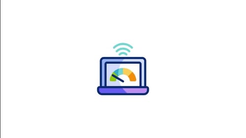 Animated Flat Design Laptop Icon with Internet Speed Indicator