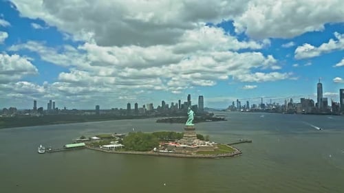 The Statue of Liberty Over the Panorama of New York Cityscape New York City Skyline with Statue of