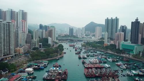Hong Kong Aberdeen Bay aerial view, China