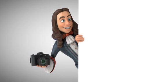 3D Animated Historical Figure Holding Camera Reveals Blank Board