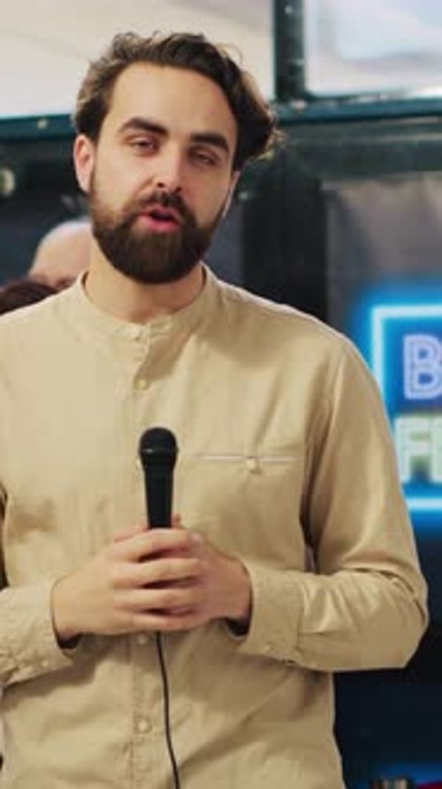 Man Giving a Speech at a Corporate Event