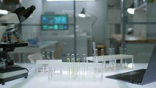 Modern Laboratory with Microscope and Test Tubes