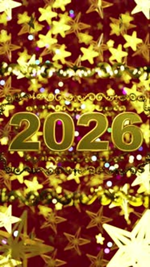 Golden New Year 2026 Celebration with Stars and Ornate Decorations