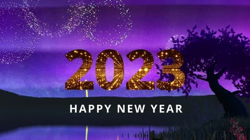 Animated Happy New Year 2023 Title with Sparkling Fireworks