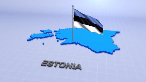 3D Map of Estonia with Waving Flag Animation