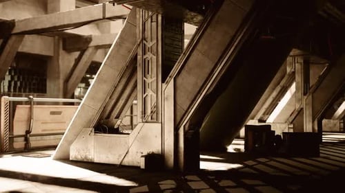 Urban Industrial Setting with Unique Architecture and Dramatic Lighting Effects