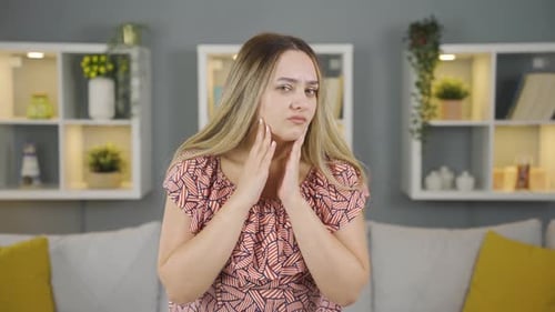 Woman with wrinkles and problems on her skin is unhappy.