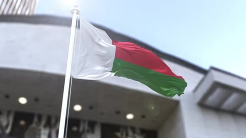 Madagascar National Flag Waving in Realistic Style