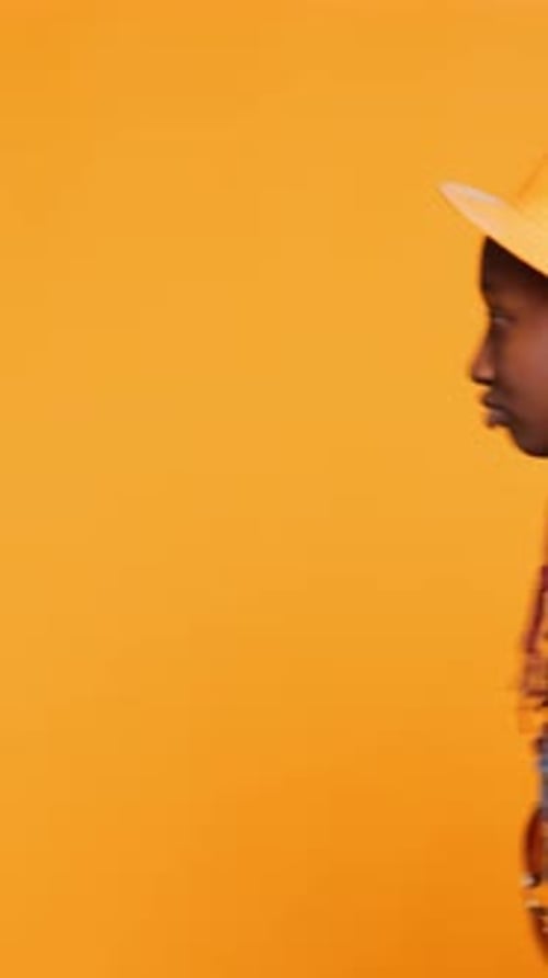 Vertical Video Woman Carrying Trolleys and Backpack