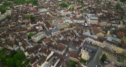 Aerial Drone Shot of Streets in the Cityscape of French City on a Sunny Summer Day in France