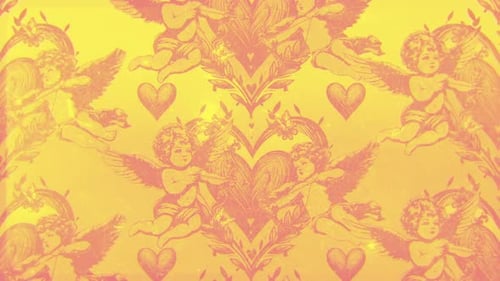 Cupids Printed Background Yellow & Pink
