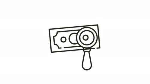 Animated Line Icon: Magnifying Glass Inspecting Money
