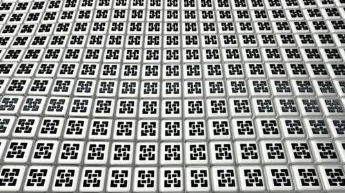 Fond flottant avec cubes blancs, formes noires, rendu 3D, design unique, exclusif, réflexion