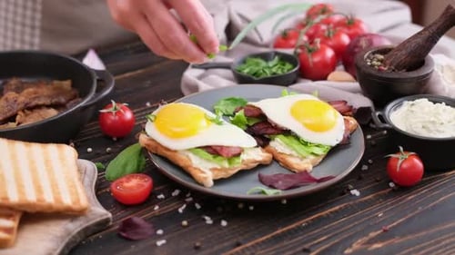 Delicious Egg and Bacon Toasts with Fresh Herbs