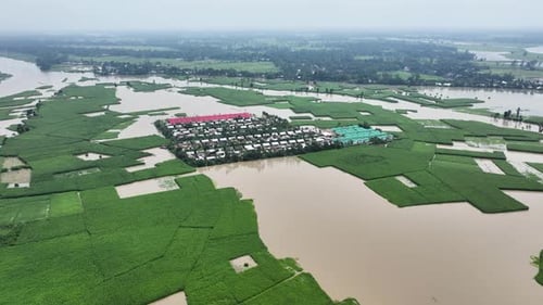 Aerial view of flooded fields, Bangladesh.