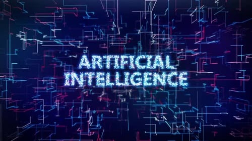 Digital Artificial Intelligence Text Revealing with Futuristic Network Background