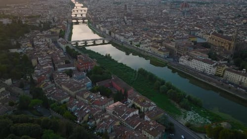 High Angle View of Arno River Flowing Through Old Town