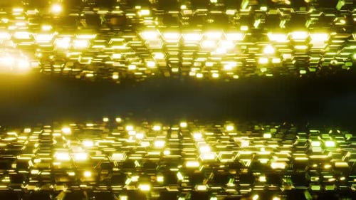 Driften Sie durch ein glühendes goldenes Sechseck 06 4K