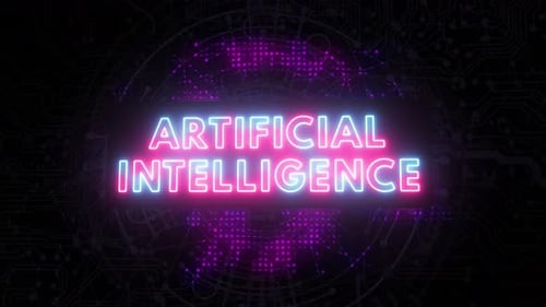 Neonlichteffekt mit künstlicher Intelligenz und digitalem Schaltungshintergrund