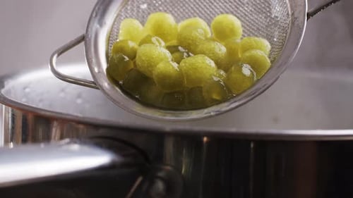 Organic Tapioca Pearls Closeup in a Bowl on a Wooden Table Asian Dessert Dish Chinese Traditional