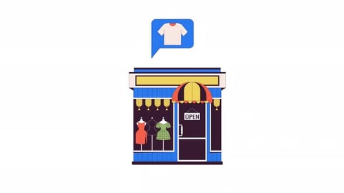 Fashion store with shirt in speech bubble line 2D object animation