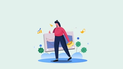 Flat Design Business Character with Animated Data Graph