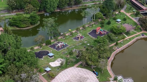 Aerial Drone View of Batu Pahat Park Playground and Lakes