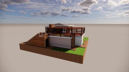 Modernes architektonisches Hausmodell als Designinspiration unter bewölktem Himmel heute