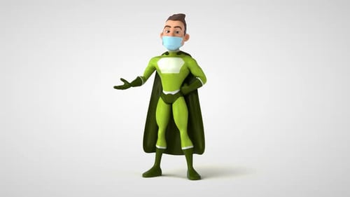 3D Masked Superhero Character Presenting Gesture Animation