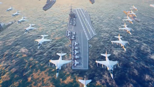 Aircraft Carrier And J 20 Battle Group Conducting Exercises At Sea