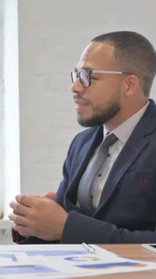 Relax Mixed Race Business People Talking in Office, vertical video