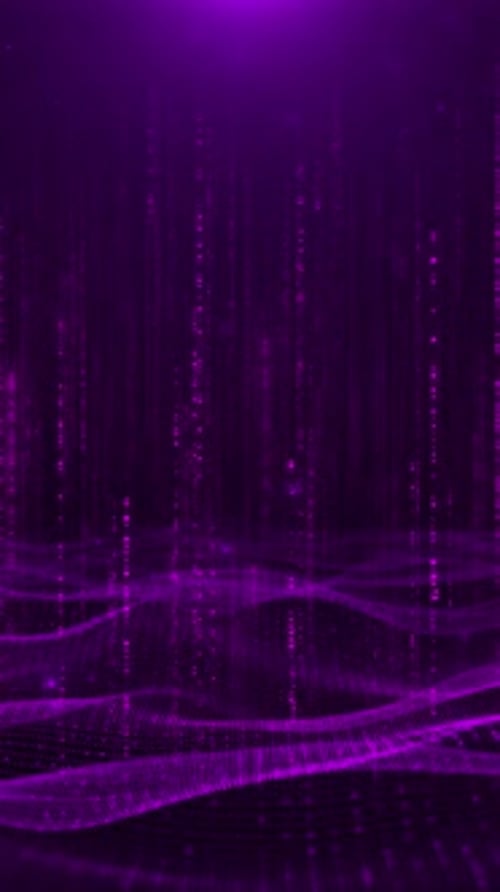 Purple cyber Tech Matrix Rain Falling Glowing Waveform Grid data futuristic point waveforms moving a