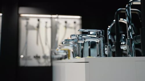 Faucet Display in Modern Plumbing Showroom
