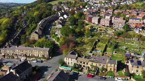 Aerial photo of the town of Huddersfield in the Metropolitan Borough of Kirklees, West Yorkshire
