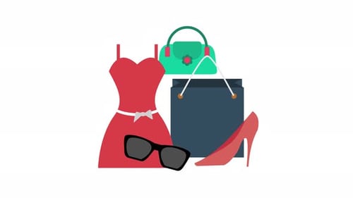 Animated Flat Design Fashion Accessories with Shopping Bag