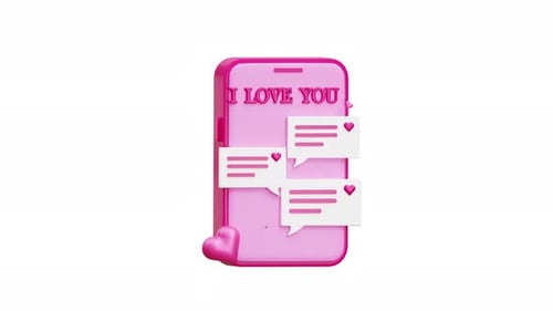 3D-Animation zum Valentinstag, Liebesnachricht, Chat, Online-Romanze, Kommunikation, Smartphone-SMS